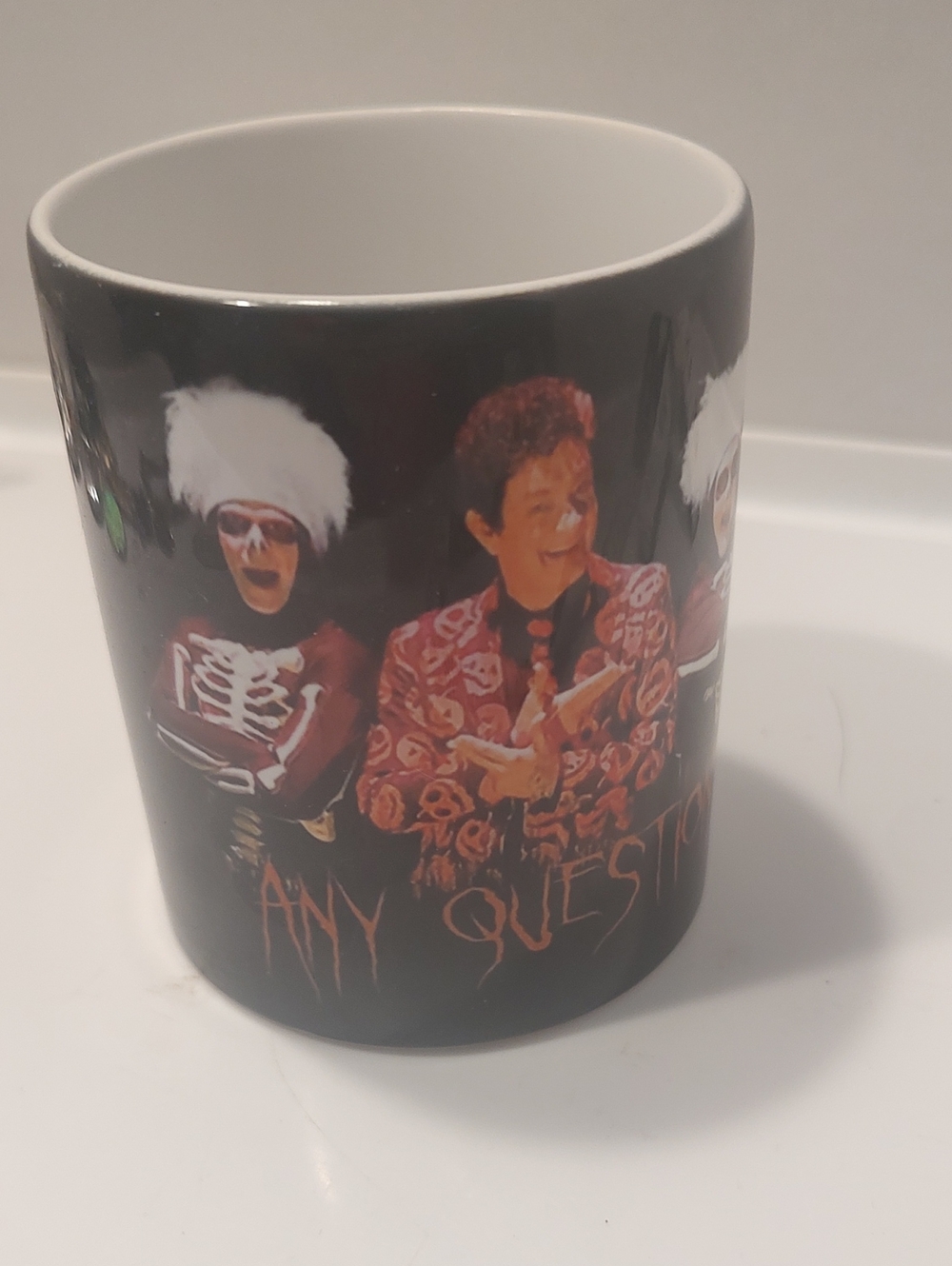 David S. Pumpkins & dancing Skeletons Mug SNL "Any Questions?"